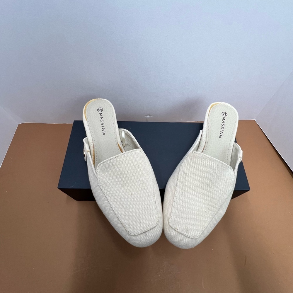 Massini Canva Cream Mules with Square Toe Design size 8.5 - Picture 9 of 9